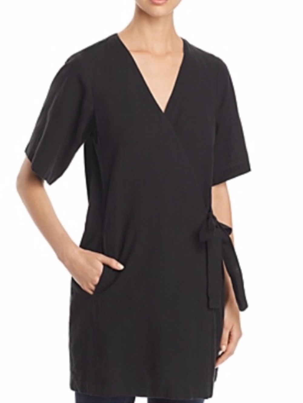 Eileen Fisher Black Cotton Wrap Kimono Short Sleeve Medium